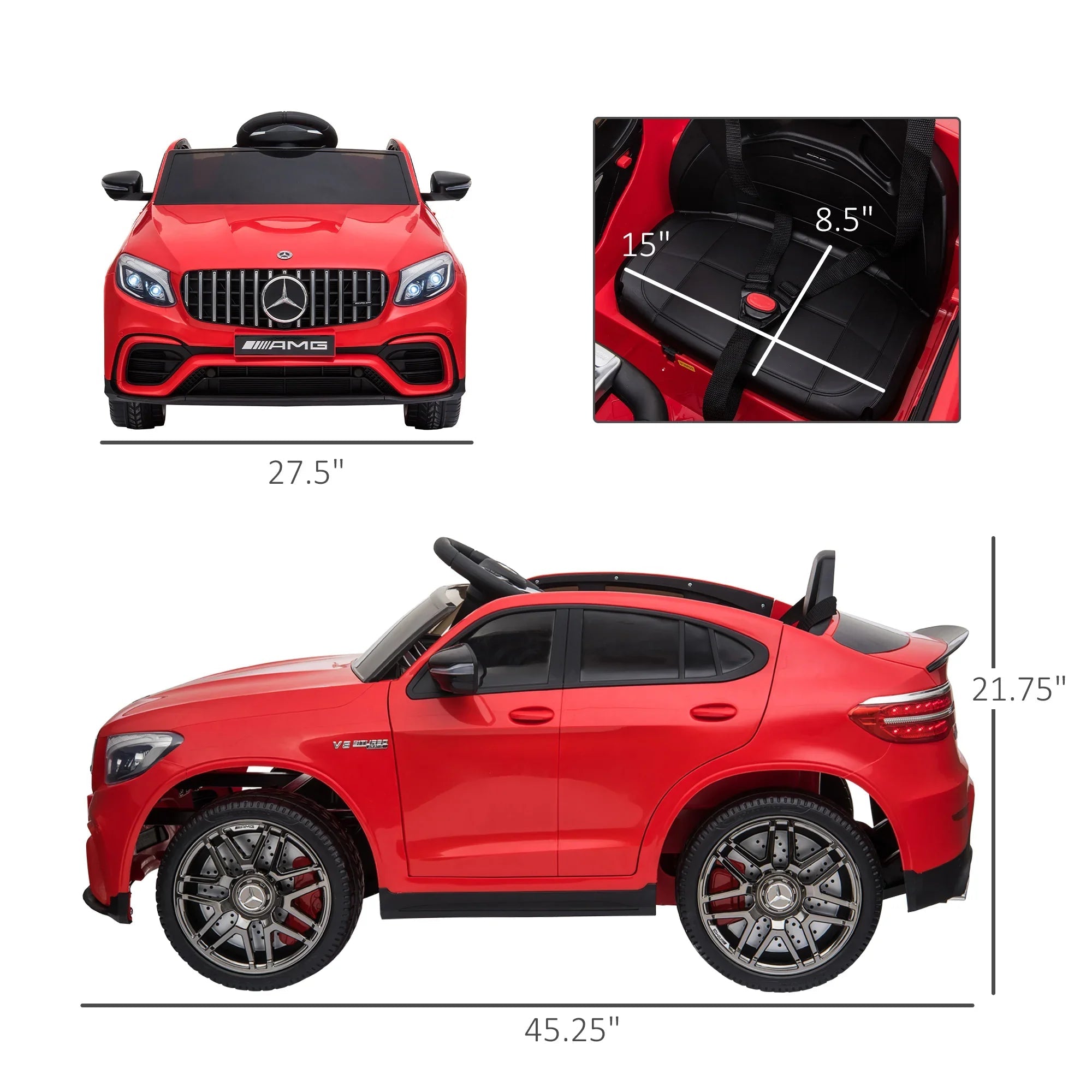 12V Gari la kuchezea la mtoto mdogo lenye rimoti, Mercedes Benz AMG GLC63S Coupe, Electric Car with 2 Speed, MP3 Player, Light, Horn, Songs, Suspension, Red - CHILL SOURCING AGENCY